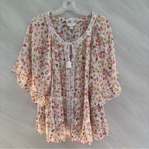 J. Jill Floral Peasant Blouse in Pink, Olive & Coral